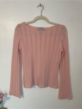 Banana Republic pink crochet merino wool fitted sweater scalloped detail size m